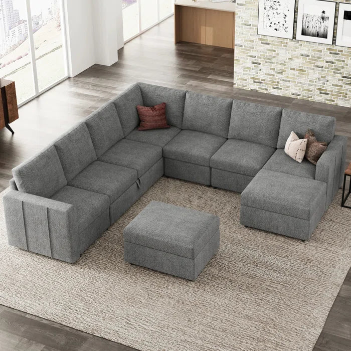 7 Seater Sofa Set:  L-Shaped 107” Wide Modular Sectional Couch