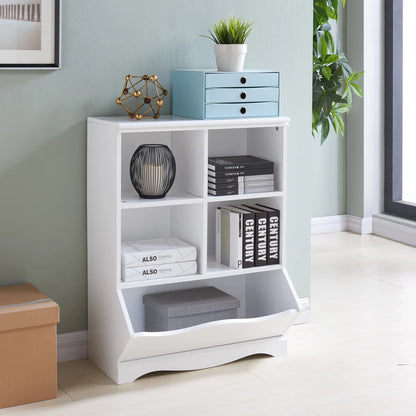 Kids Toy Storage Unit: Classic Wooden Organiser with Cubbies and Bin