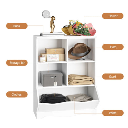 Kids Toy Storage Unit: Classic Wooden Organiser with Cubbies and Bin