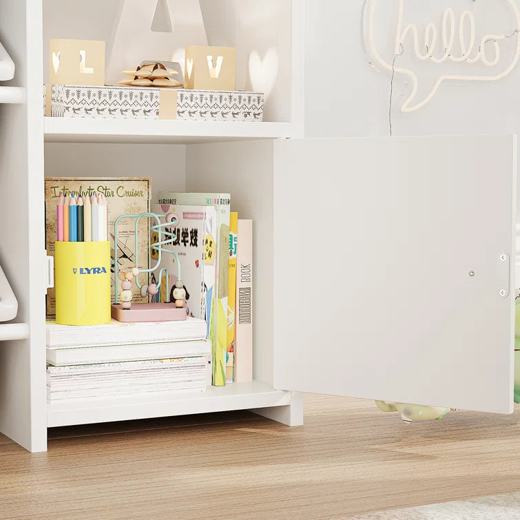 Kids Toy Storage Unit: 54'' Wide Engineered Wood Toy Organiser with Shelves, Cabinets & Bins