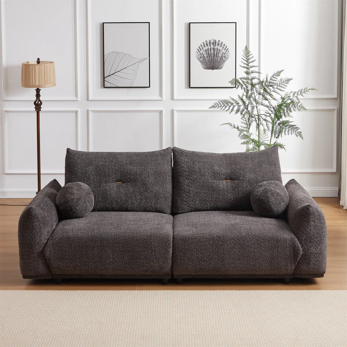 7 Seater Sofa Set: 90" 2-Seater Cushion Sofa with Ball Pillows