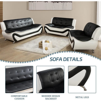 Luxury Sofa Sets: 3-Piece Two-Tone Faux Leather Sofa, Loveseat & Chair Set