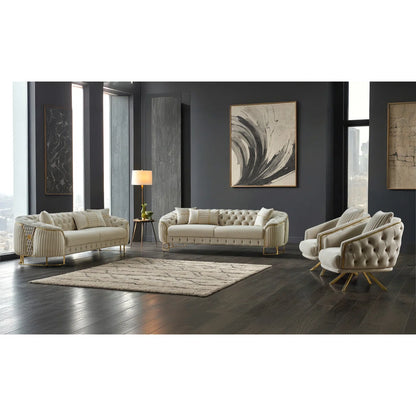 Luxury Sofa Sets: 4-Piece Velvet Sofa & Chair Set with Tufted Design and Gold Legs