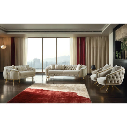 Luxury Sofa Sets: 4-Piece Velvet Sofa & Chair Set with Tufted Design and Gold Legs