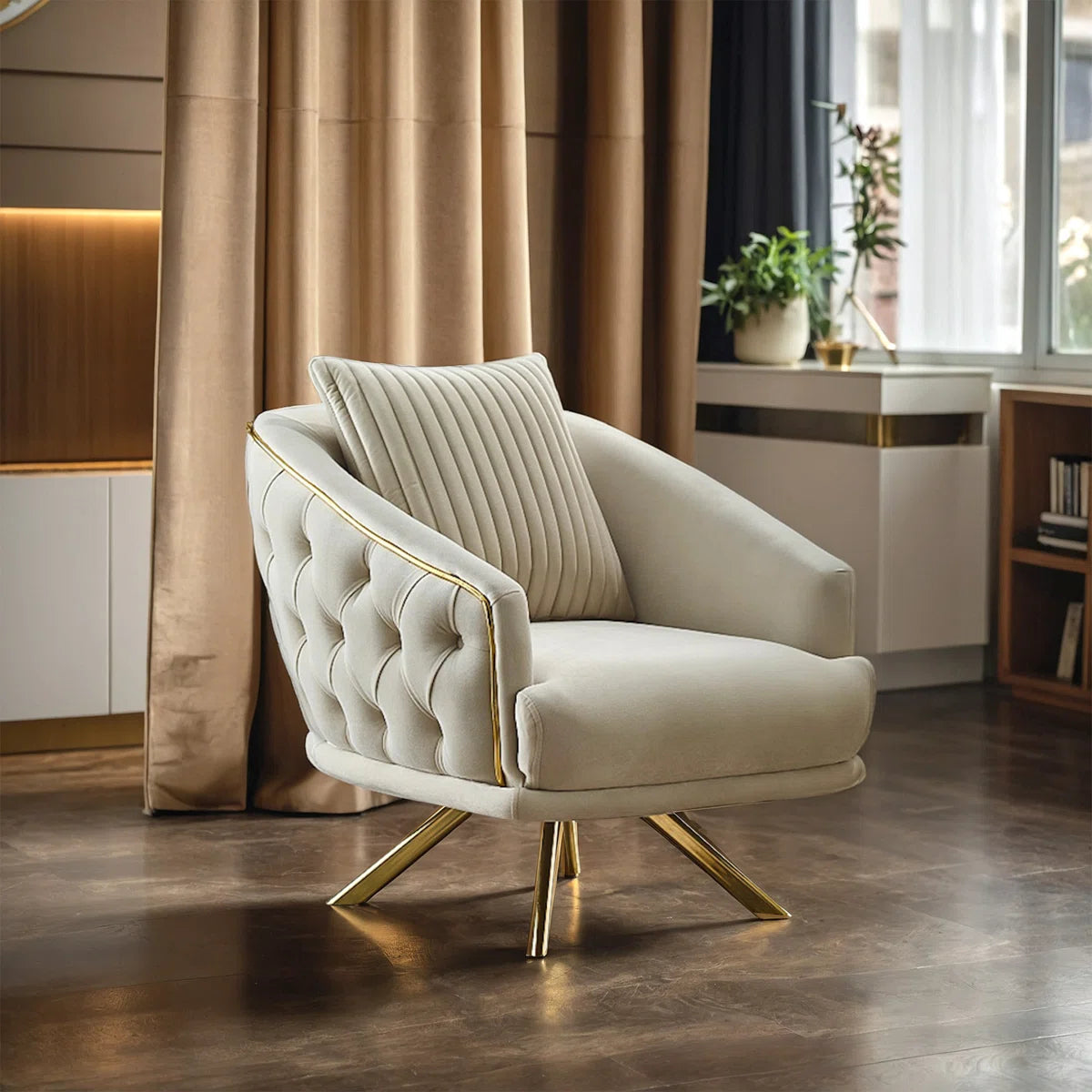 Luxury Sofa Sets: 4-Piece Velvet Sofa & Chair Set with Tufted Design and Gold Legs