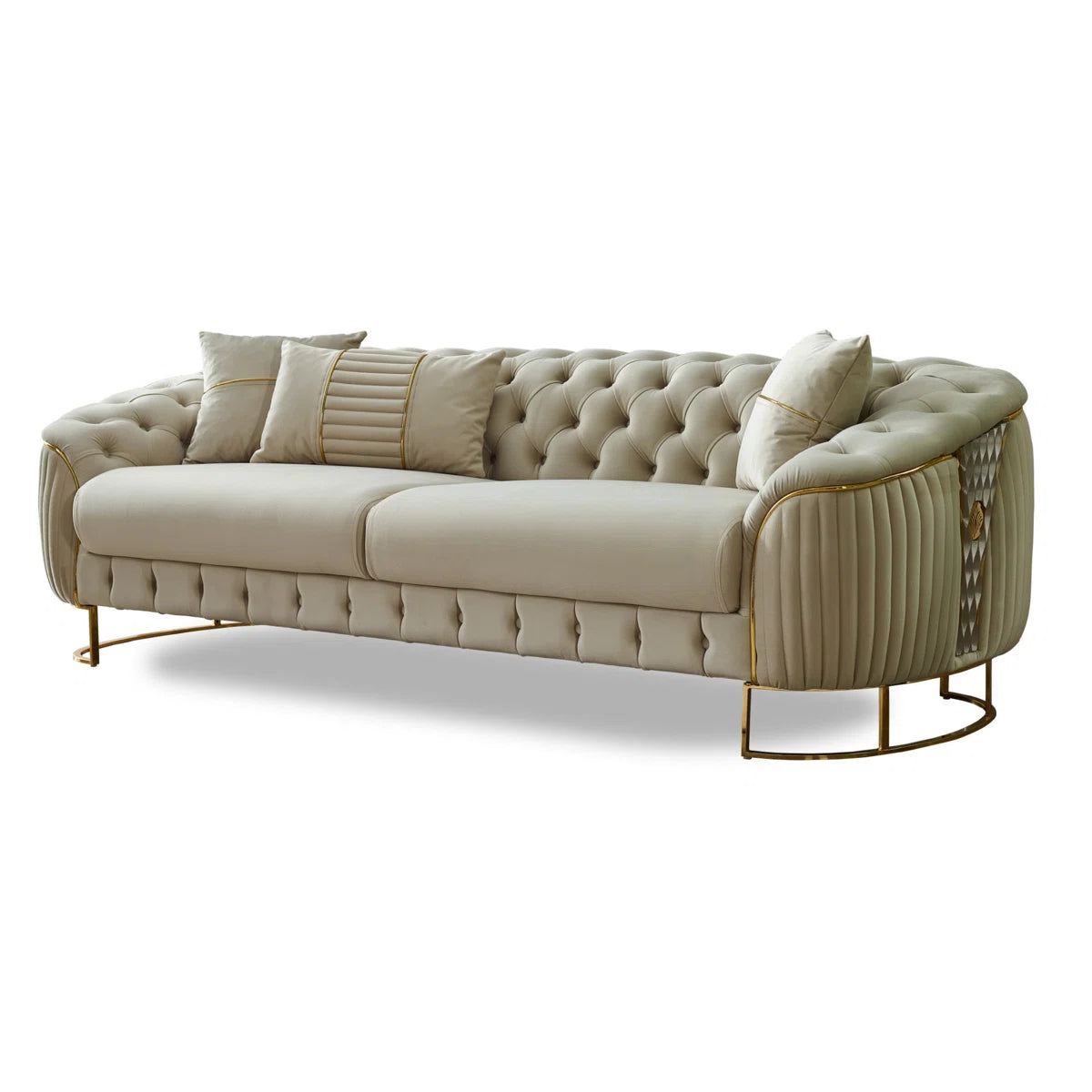 Luxury Sofa Sets: 4-Piece Velvet Sofa & Chair Set with Tufted Design and Gold Legs