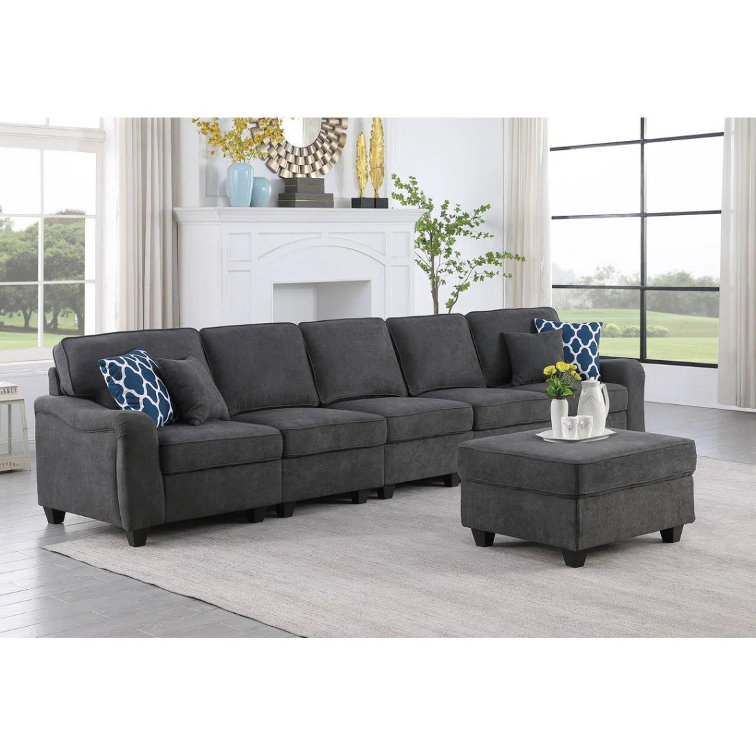 7 Seater Sofa Set:  Langport 145" Woven Modern Sofa Set