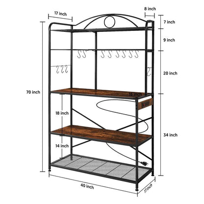 Kitchen Racks: 5 Tier Storage Shelf for Microwave Stand with S-Shaped Hooks