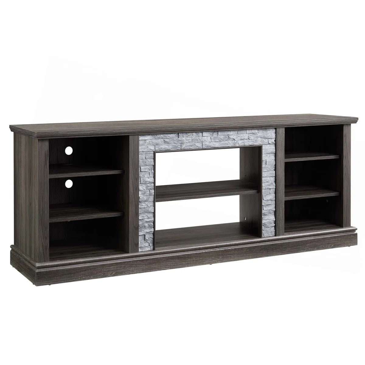 tv panel: Large tv panel TV Desk Storage Rack With Faux Stacked Stone Surround, Media Console Table With Large Storage Cabinet, Modern TV Media