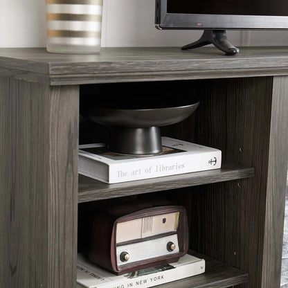 tv panel: Large tv panel TV Desk Storage Rack With Faux Stacked Stone Surround, Media Console Table With Large Storage Cabinet, Modern TV Media