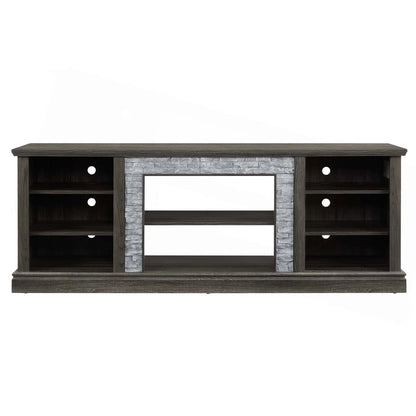 tv panel: Large tv panel TV Desk Storage Rack With Faux Stacked Stone Surround, Media Console Table With Large Storage Cabinet, Modern TV Media