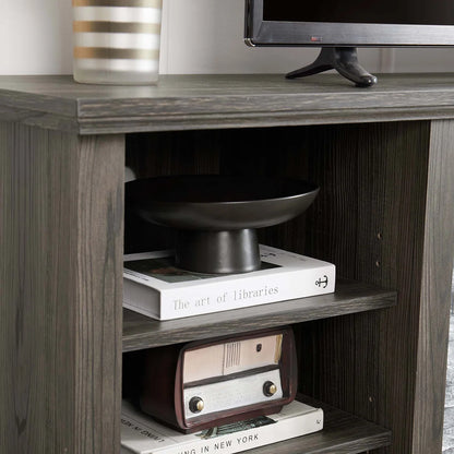 tv panel: Large tv panel TV Desk Storage Rack With Faux Stacked Stone Surround, Media Console Table With Large Storage Cabinet, Modern TV Media