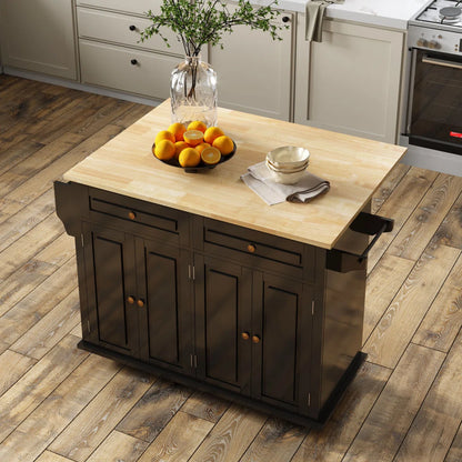 Kitchen Island Table Cart with Drop-Leaf, Adjustable Shelves & Lockable Wheels