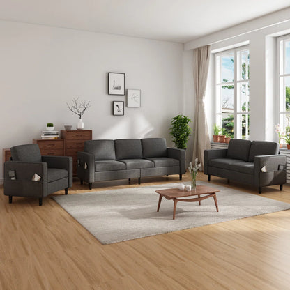 7 Seater Sofa Set: 4-Pcs Convertible Linen Upholstered Sofa Set with Storage Ottoman