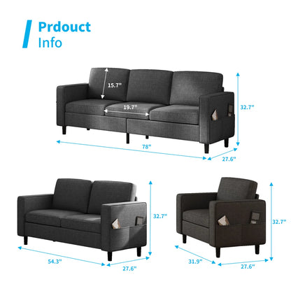 7 Seater Sofa Set: 4-Pcs Convertible Linen Upholstered Sofa Set with Storage Ottoman