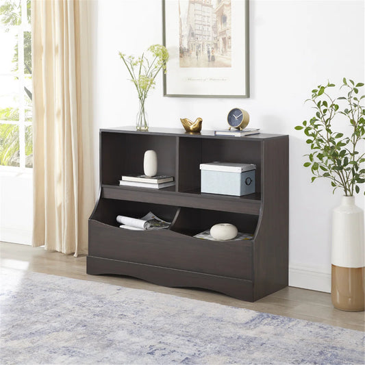 Kids Toy Storage Unit: Lavella Toy & Book Rack with Bookshelves & Cubbies – Espresso Finish