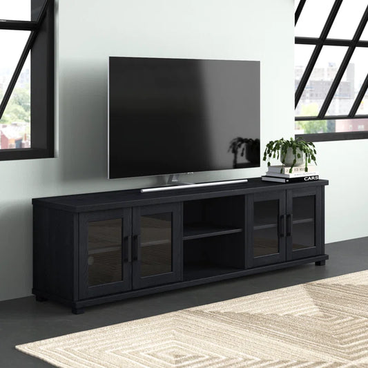 tv panel: Modern TV panel for 88" screens with open shelves and storage