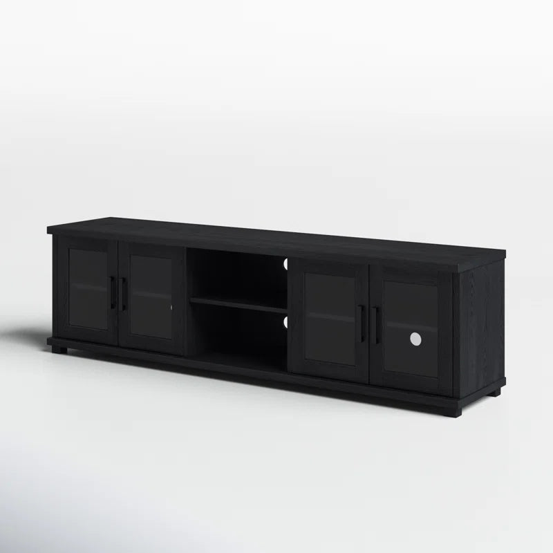 tv panel: Modern TV panel for 88" screens with open shelves and storage