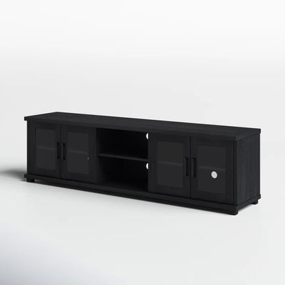 tv panel: Modern TV panel for 88" screens with open shelves and storage