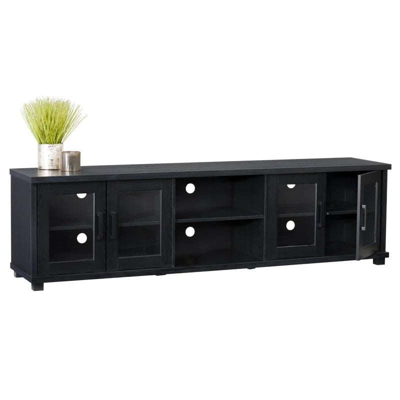 tv panel: Modern TV panel for 88" screens with open shelves and storage