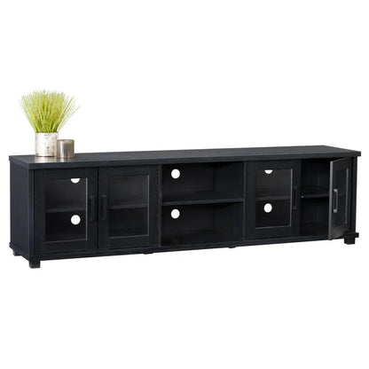 tv panel: Modern TV panel for 88" screens with open shelves and storage