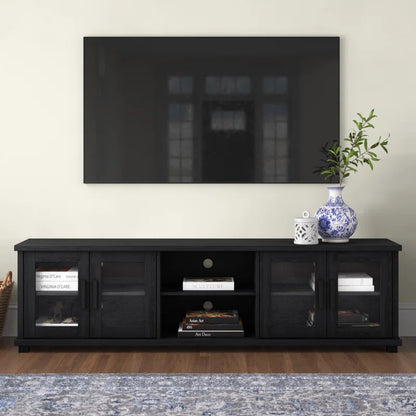 tv panel: Modern TV panel for 88" screens with open shelves and storage