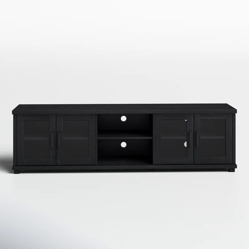 tv panel: Modern TV panel for 88" screens with open shelves and storage