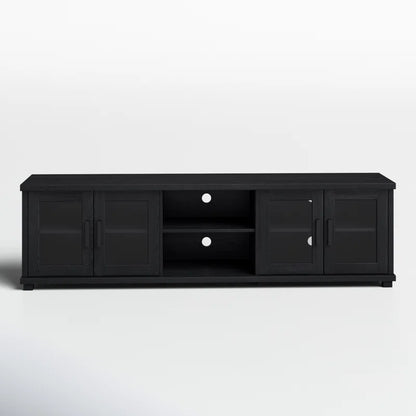 tv panel: Modern TV panel for 88" screens with open shelves and storage