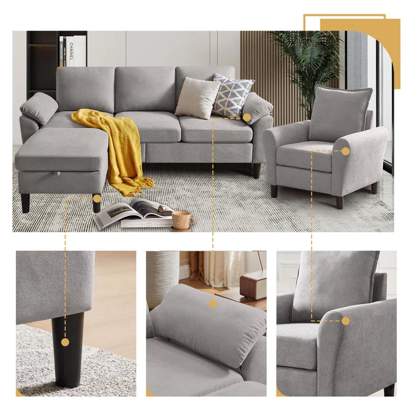 Luxury Sofa Sets: 3-Piece Modern Sectional Sofa Set– Washable Covers & Storage Pockets