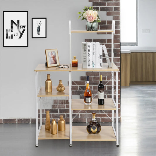Kitchen Racks: 35.5" beige kitchen rack, 4-tier 3-Tier utility shelf with hooks and spice organizer