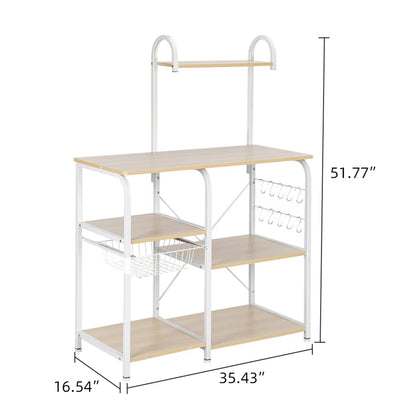 Kitchen Racks: 35.5" beige kitchen rack, 4-tier 3-Tier utility shelf with hooks and spice organizer