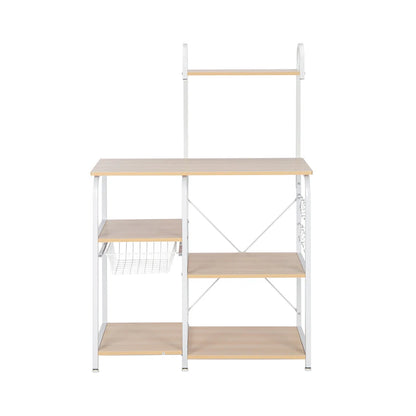 Kitchen Racks: 35.5" beige kitchen rack, 4-tier 3-Tier utility shelf with hooks and spice organizer