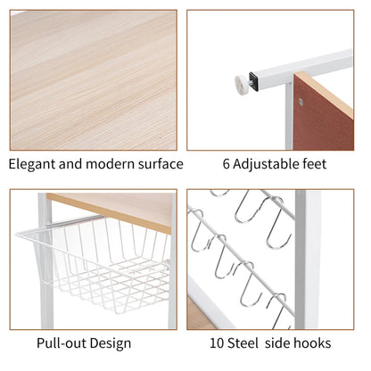 Kitchen Racks: 35.5" beige kitchen rack, 4-tier 3-Tier utility shelf with hooks and spice organizer