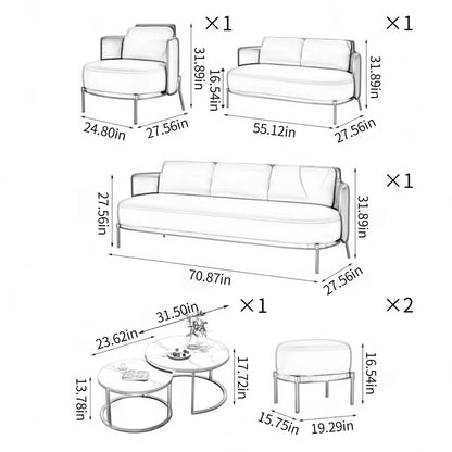 7 Seater Sofa Set:  Light Luxury 7-Piece Faux Leather Sofa