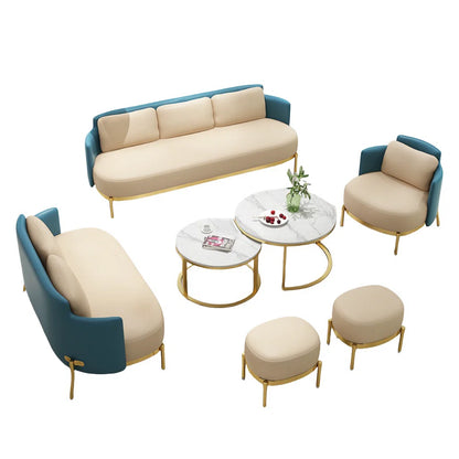 7 Seater Sofa Set:  Light Luxury 7-Piece Faux Leather Sofa