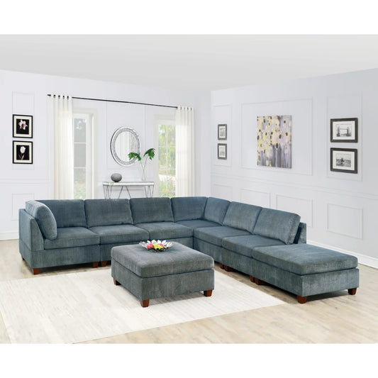 7 Seater Sofa Set: Grey Chenille Modular Sectional Sofa Set