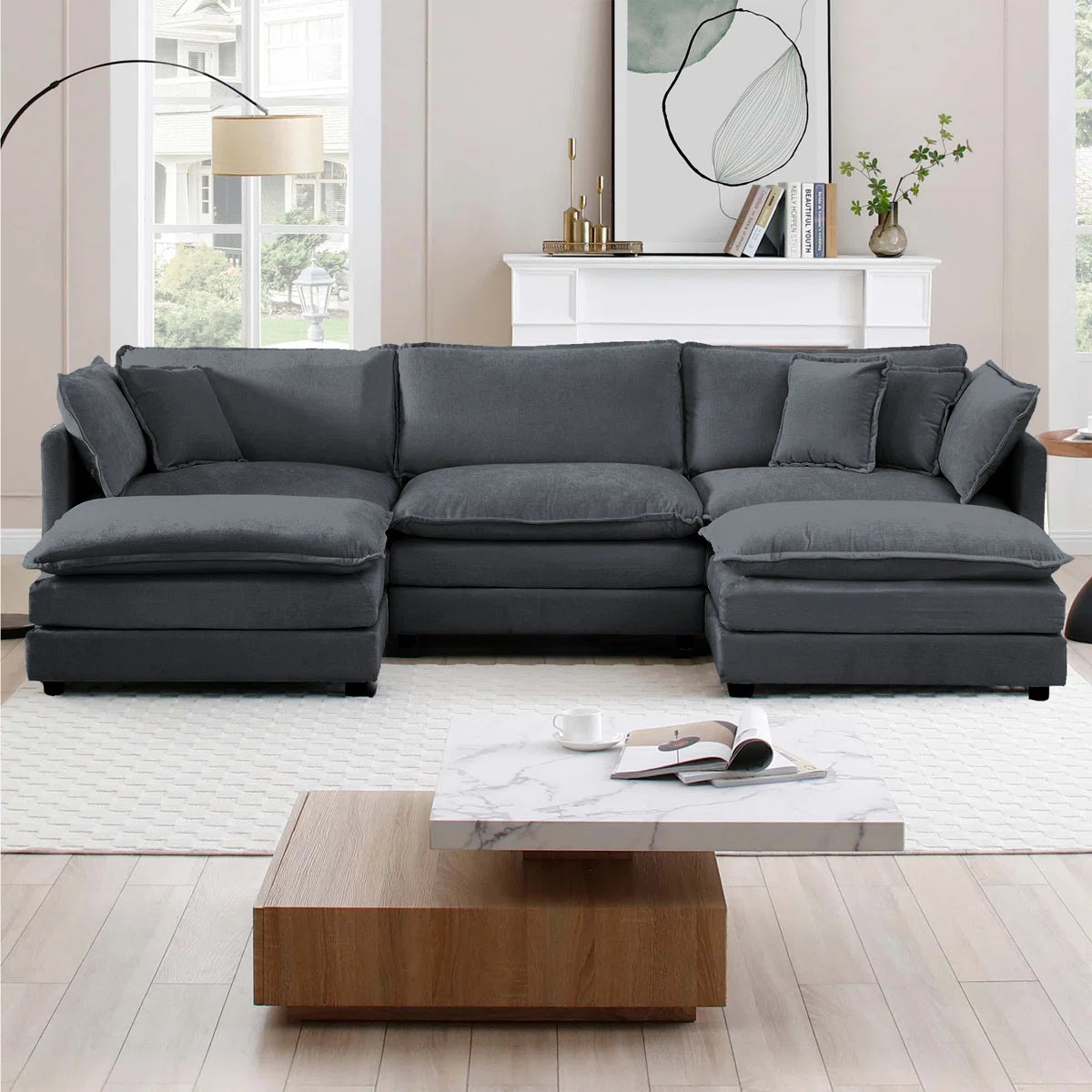 7 Seater Sofa Set: U-Shaped Chenille Modular Sofa Set