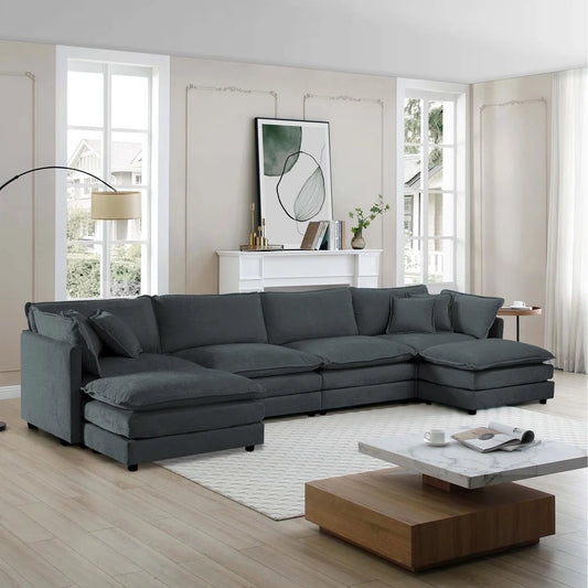 7 Seater Sofa Set: U-Shaped Chenille Modular Sofa Set