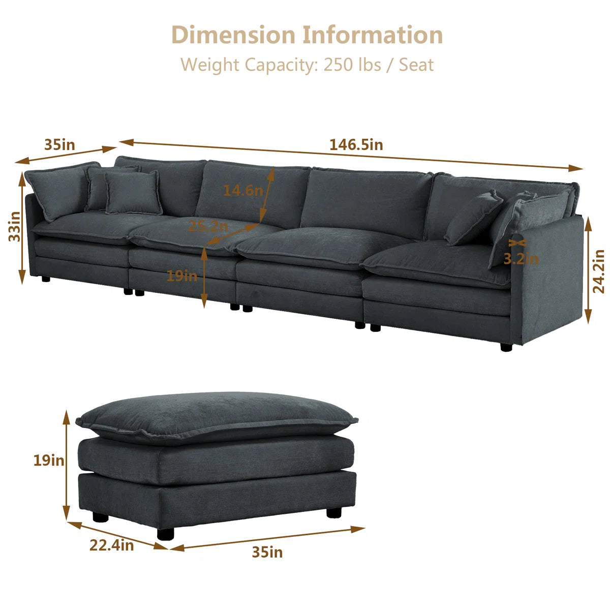 7 Seater Sofa Set: U-Shaped Chenille Modular Sofa Set