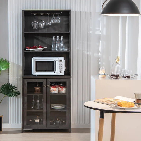 Microwave Stands:  Longford 67.5'' Freestanding Kitchen Pantry Cabinet – Multi-Shelf Storage with Microwave Space