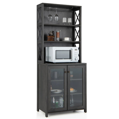 Microwave Stands:  Longford 67.5'' Freestanding Kitchen Pantry Cabinet – Multi-Shelf Storage with Microwave Space