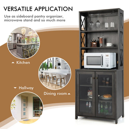 Microwave Stands:  Longford 67.5'' Freestanding Kitchen Pantry Cabinet – Multi-Shelf Storage with Microwave Space