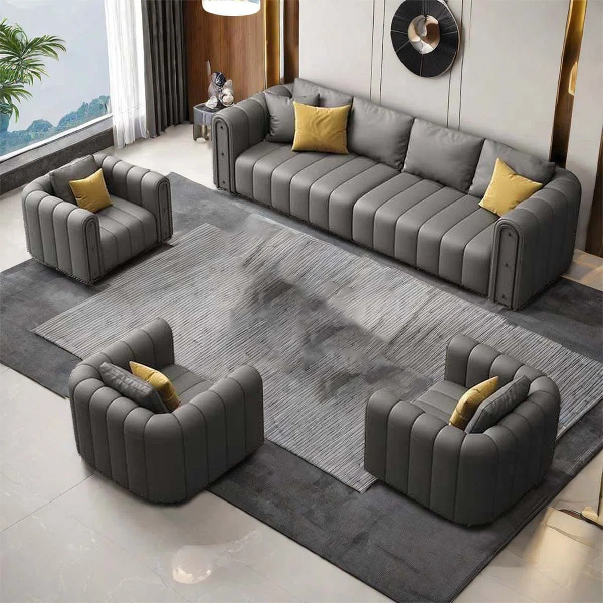7 Seater Sofa Set: Modern 4-Piece Faux Leather Sofa Set