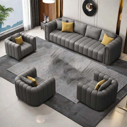 7 Seater Sofa Set: Modern 4-Piece Faux Leather Sofa Set