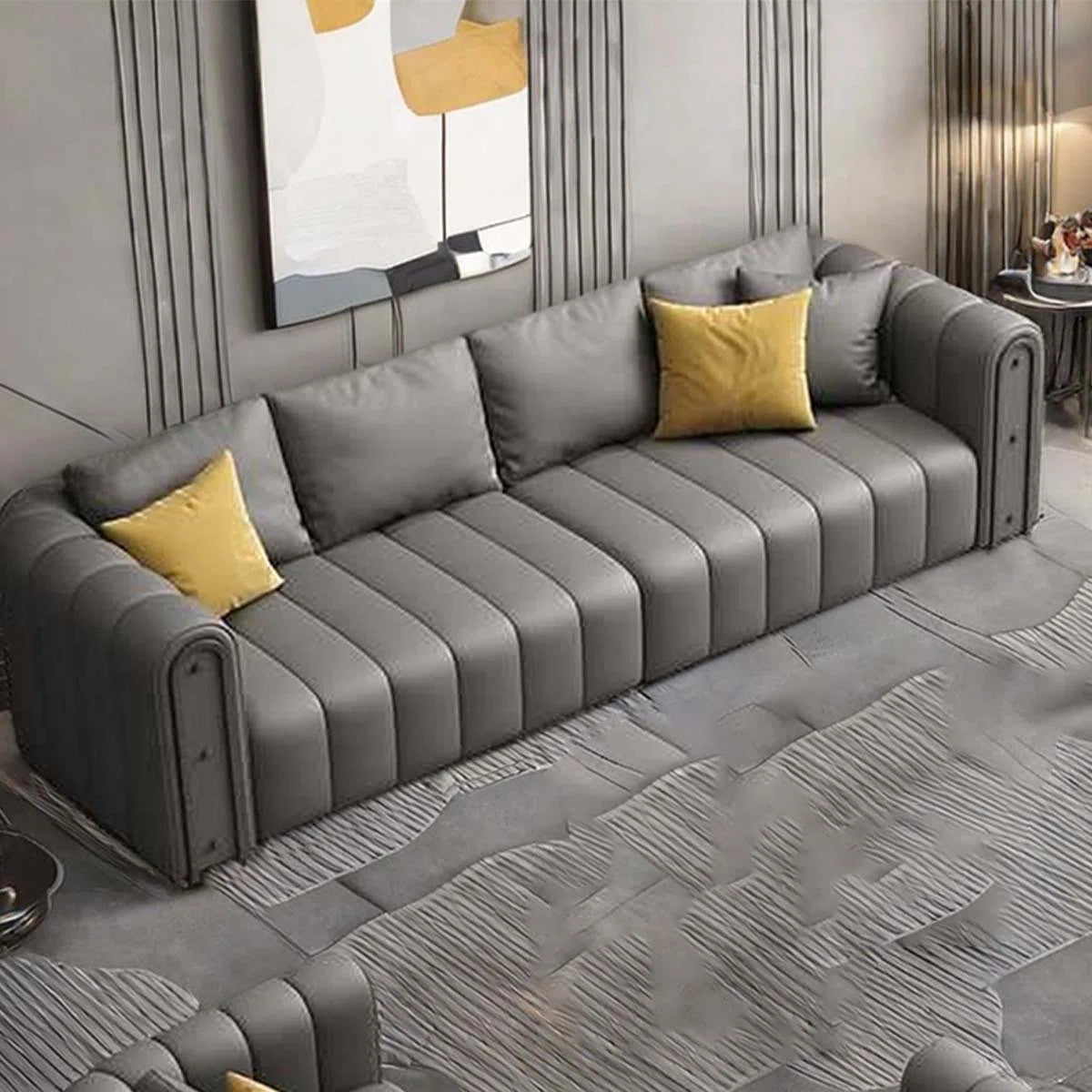 7 Seater Sofa Set: Modern 4-Piece Faux Leather Sofa Set
