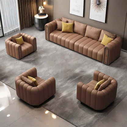 7 Seater Sofa Set: 4-Piece Faux Leather Living Room Furniture for Stylish