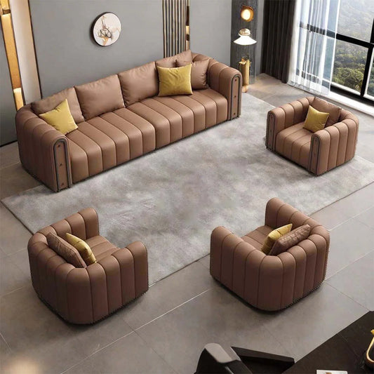 7 Seater Sofa Set: 4-Piece Faux Leather Living Room Furniture for Stylish