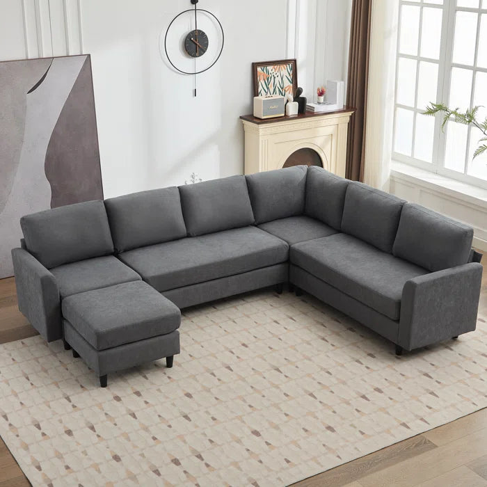 7 Seater Sofa Set: 107.3" Sectional Sofa with Leather