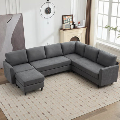7 Seater Sofa Set: 107.3" Sectional Sofa with Leather