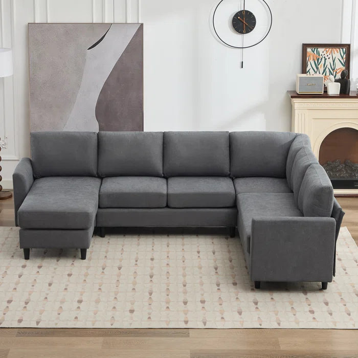 7 Seater Sofa Set: 107.3" Sectional Sofa with Leather